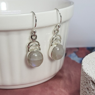 Elegant Sterling Silver Dangle Earrings with Auspicious Stones