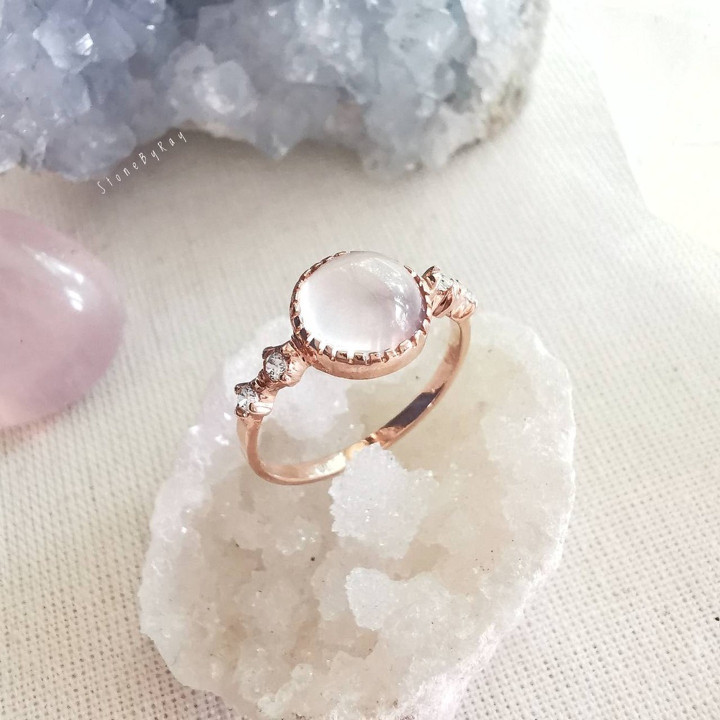 Rose Quartz and Aquamarine Silver Ring - Unique Gemstone Jewelry