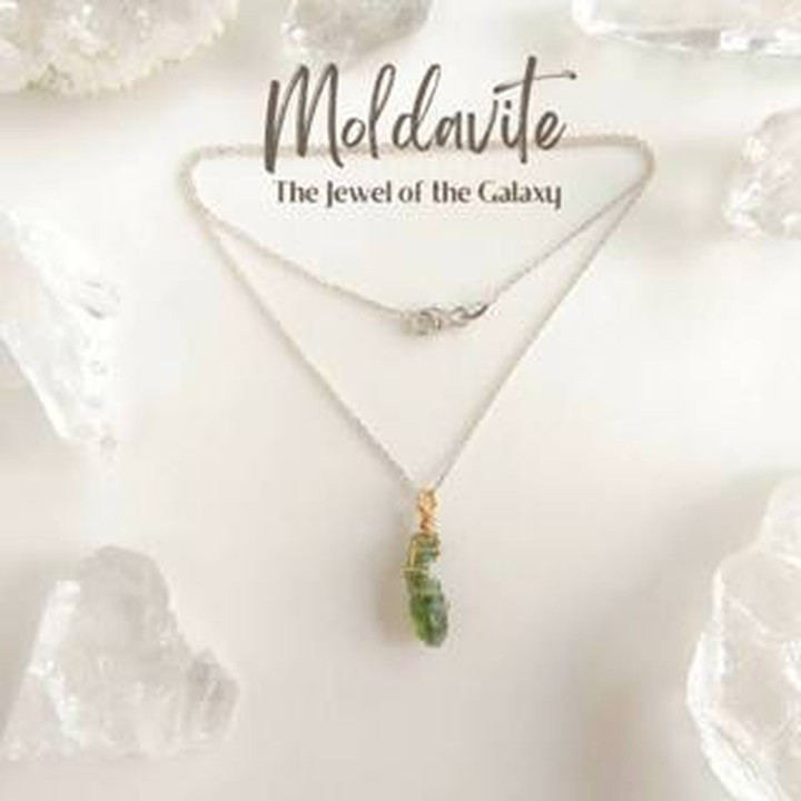 Moldavite Meteorite Pendant Necklace in Silver