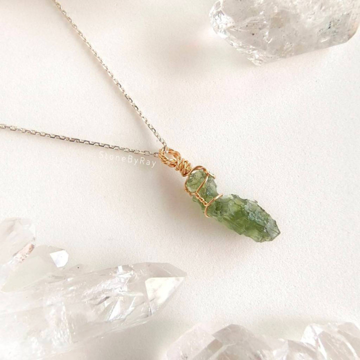 Moldavite Meteorite Pendant Necklace in Silver