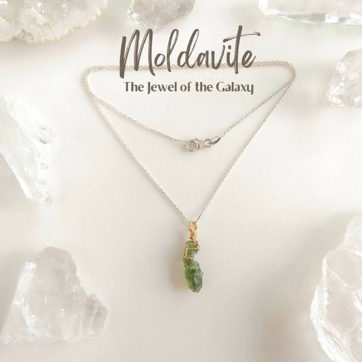 Moldavite Meteorite Pendant Necklace in Silver