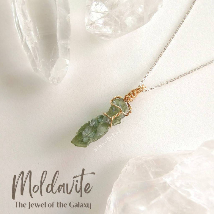 Moldavite Meteorite Pendant Necklace in Silver