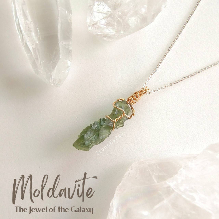 Moldavite Meteorite Pendant Necklace in Silver