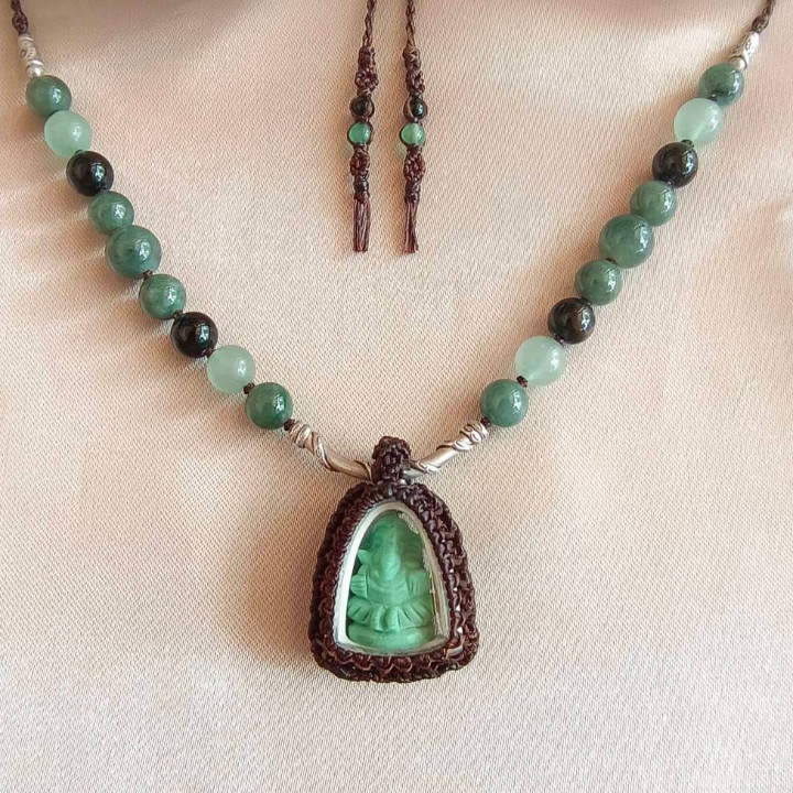 Chrysoprase Ganesha Pendant Necklace | Boho Style Jewelry