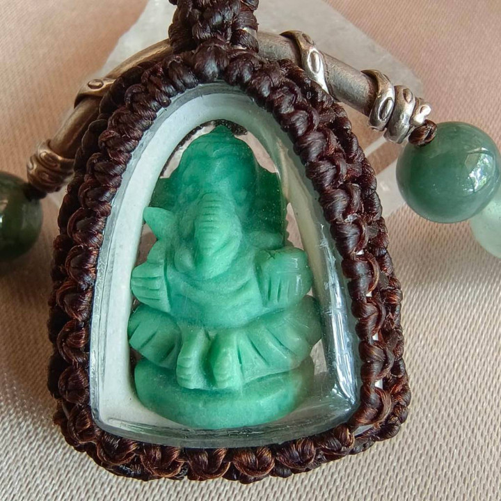 Chrysoprase Ganesha Pendant Necklace | Boho Style Jewelry