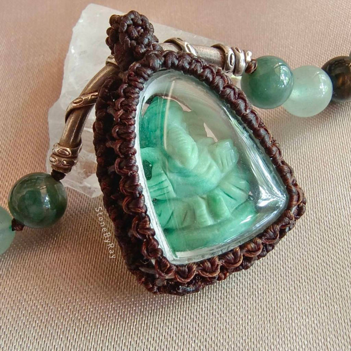 Chrysoprase Ganesha Pendant Necklace | Boho Style Jewelry